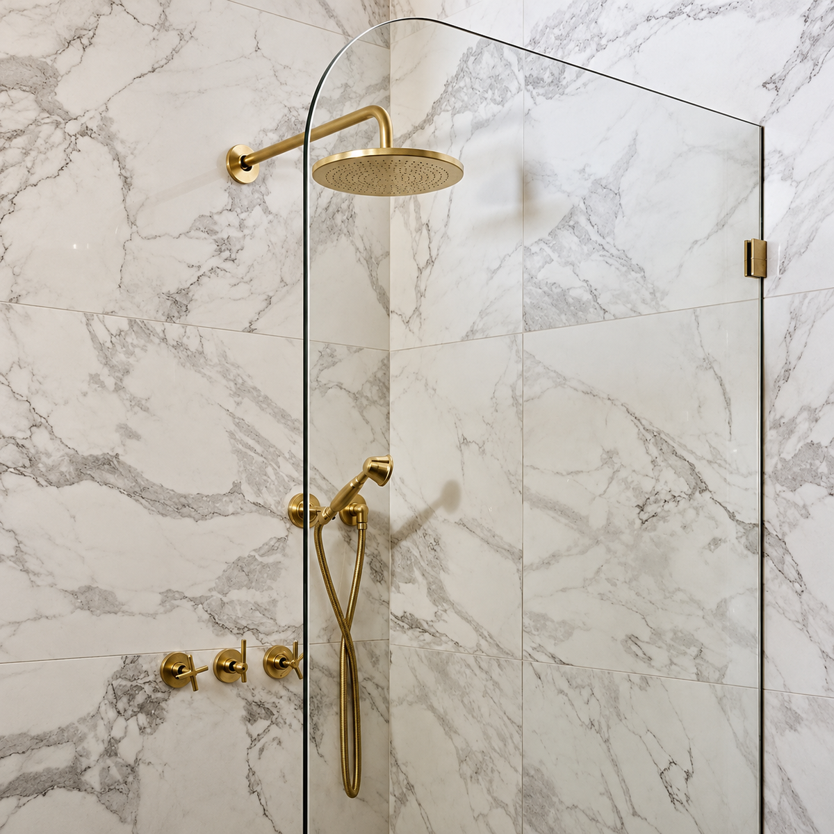Unlaquered Brass Shower Set, Faucet and Handheld